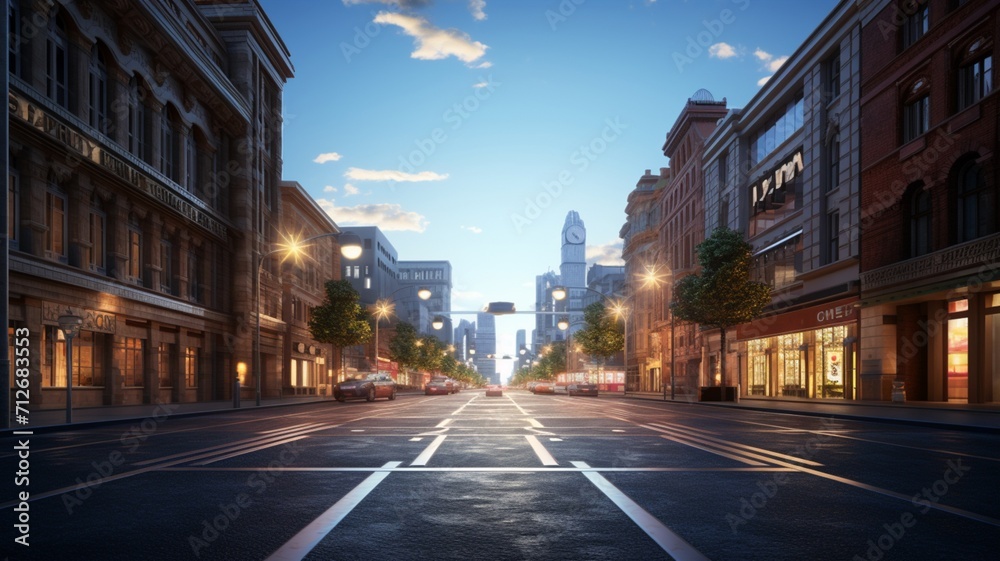Amazing central road street building background picture Ai generated art