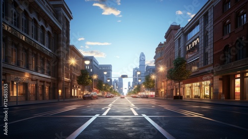 Amazing central road street building background picture Ai generated art