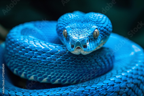 Blue viper snake closeup face, viper snake, blue insularis, Trimeresurus Insularis, animal closeup photo