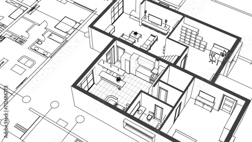 sketch of the house 3D illustration