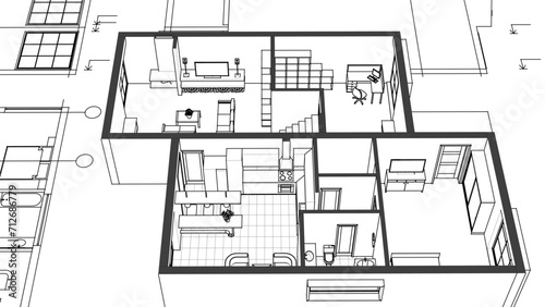 sketch of the house 3D illustration