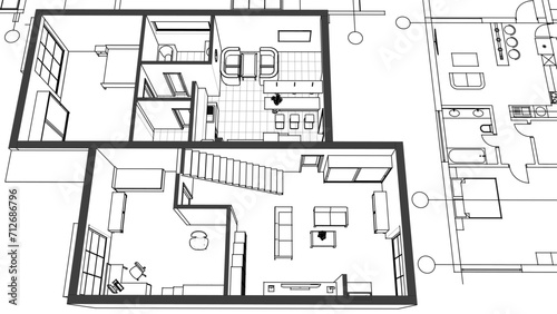 sketch of the house 3D illustration