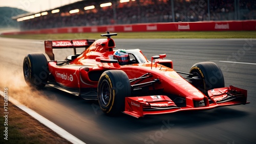 Formula 1 race car speeding on a racetrack, showcasing its agility and power. sports © Gang studio