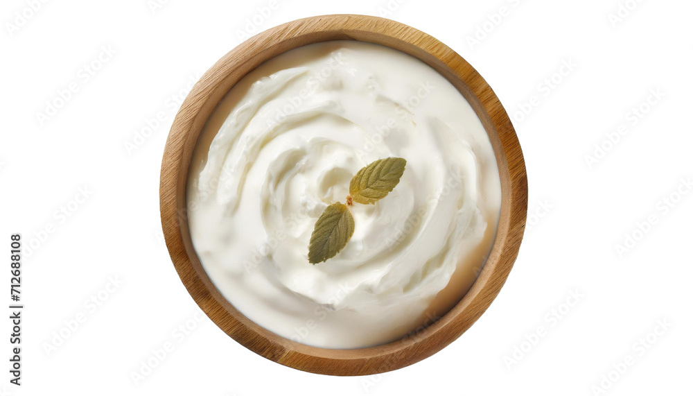 Greek yogurt in wooden bowl isolated on transparent background. Greek yogurt in wooden bowl isolated on transparent background.