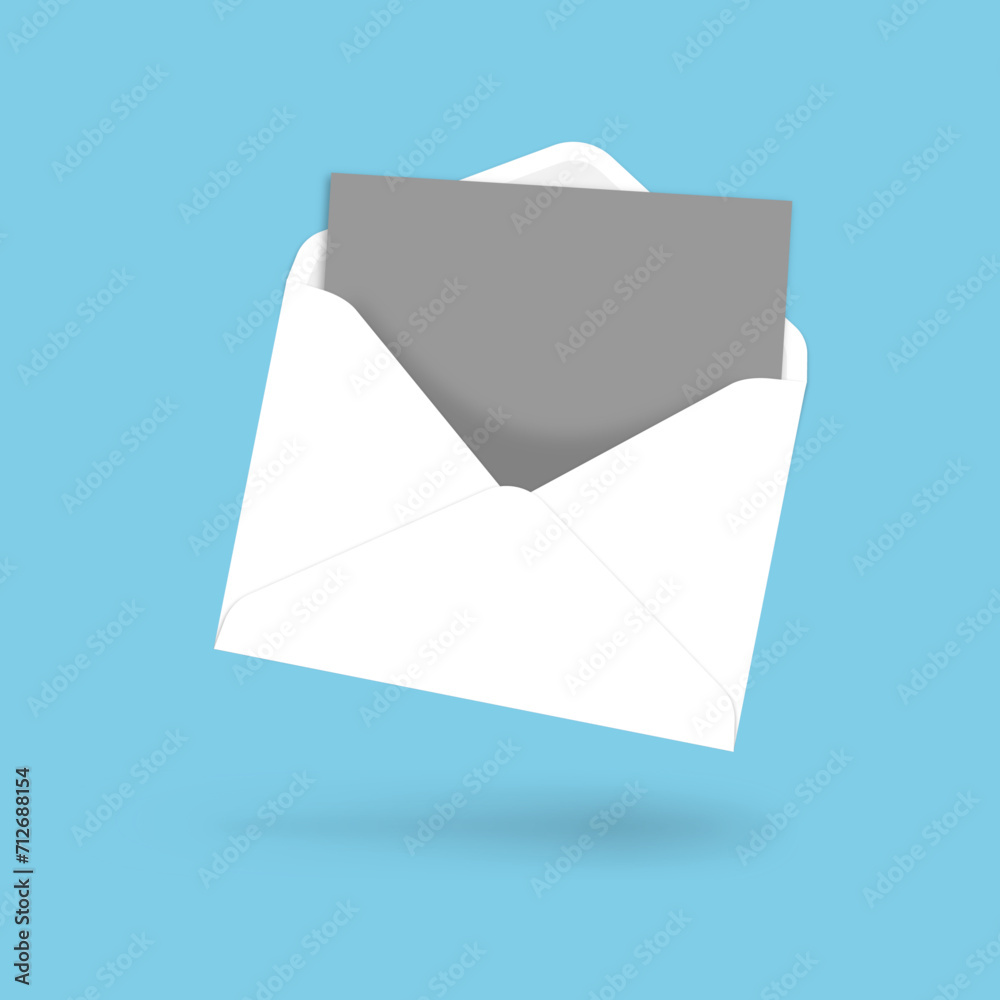 realistic White envelope floating over blue background card realistic White envelope floating over blue background card