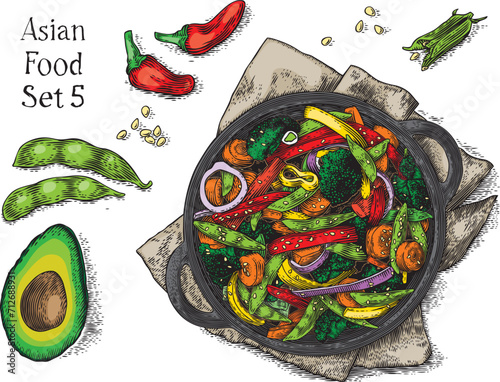 Drawing of lot of asian food 5