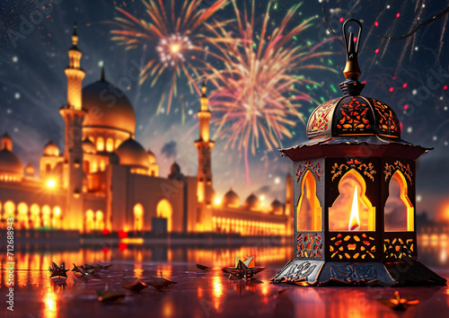Moon Lamp Islamic Ramadan Greeting Background © wiizii