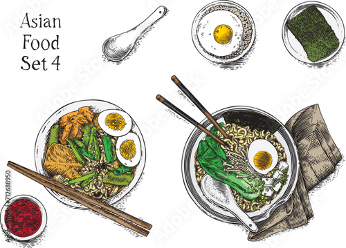 Drawing of lot of asian food 4