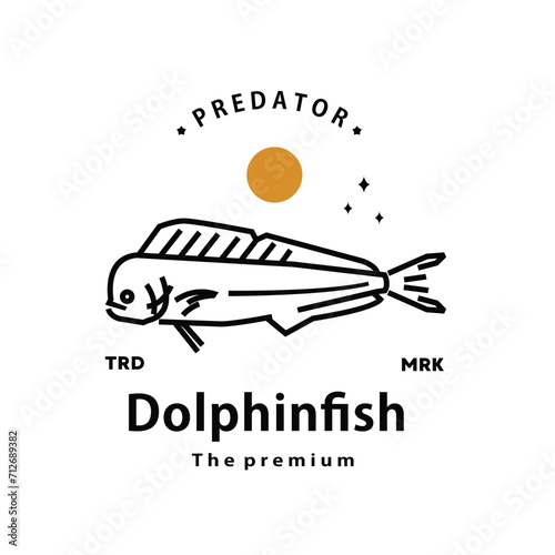 vintage retro hipster dolphinfish logo vector outline monoline art icon	