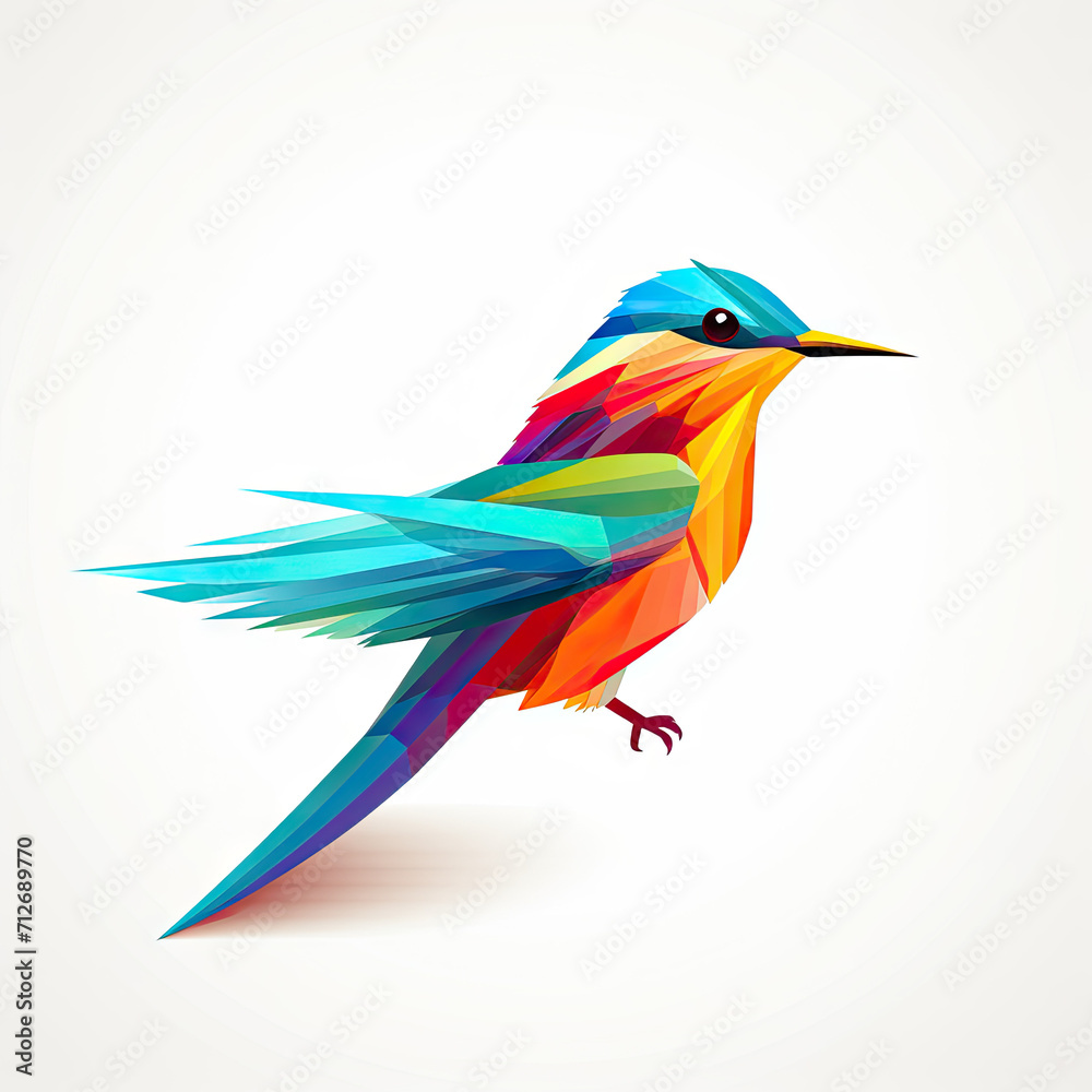 Fototapeta premium Minimalistic colourful colibri on clear white background