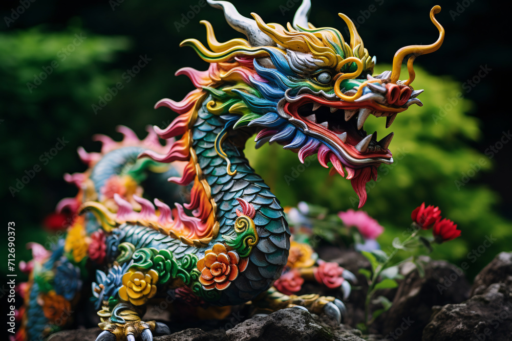 Obraz premium Multi colored dragon statue symbolizes chinese