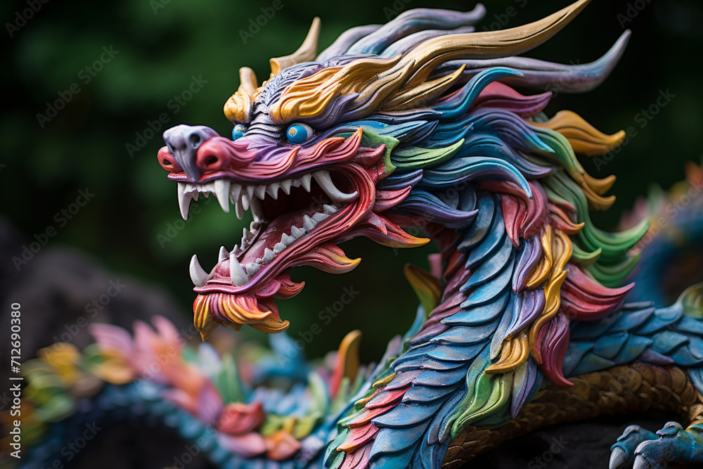 Multi colored dragon statue symbolizes chinese