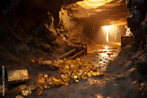 Gold mine full of gold, old gold mine, gold bars, left behind gold in mine photo