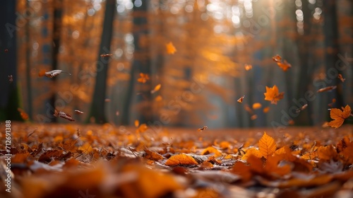 Autumn leaves in the forest, selective focus 