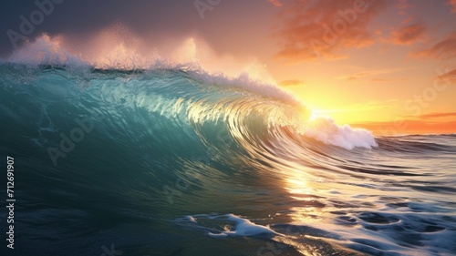 Amazing crashing wave breaks calm seascape danger image Ai generated art © Bijali