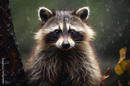 raccoon, wild  raccoon, wild animal, beautiful photo of a wild raccoon in the forrest © MrJeans