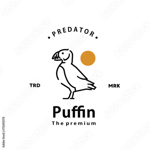 vintage retro hipster puffin logo vector outline monoline art icon	