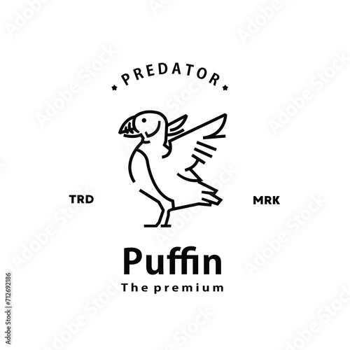 vintage retro hipster puffin logo vector outline monoline art icon	