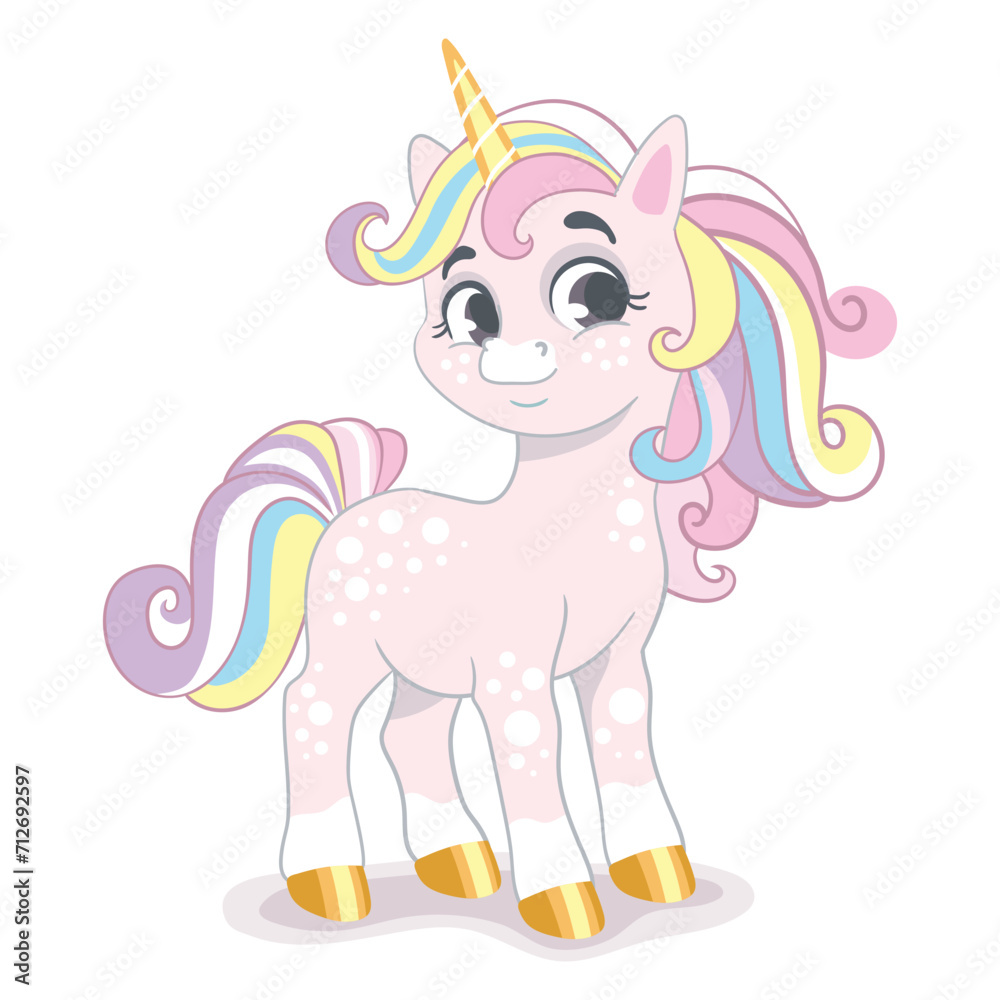 Fototapeta premium Happy cartoon baby unicorn vector illustration