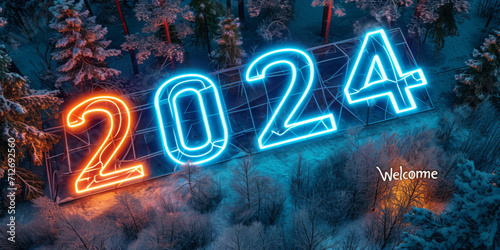 „Willkommen 2024“ in Neonröhre