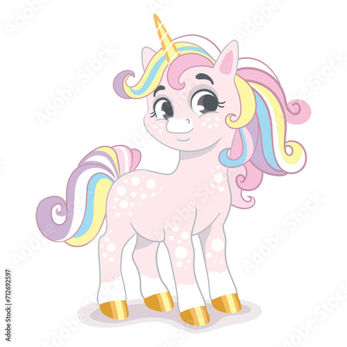 Happy cartoon baby unicorn vector illustration