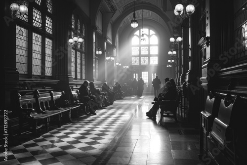 A black and white dramatic portrayal of the court photo