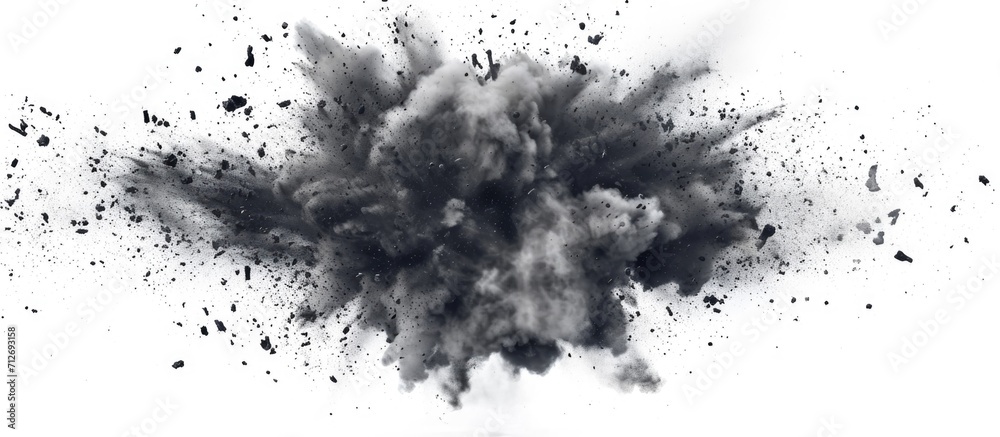 Ash explosion seen on white. - obrazy, fototapety, plakaty 