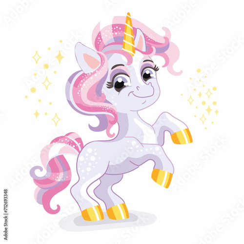 Funny cartoon baby unicorn vector illustration