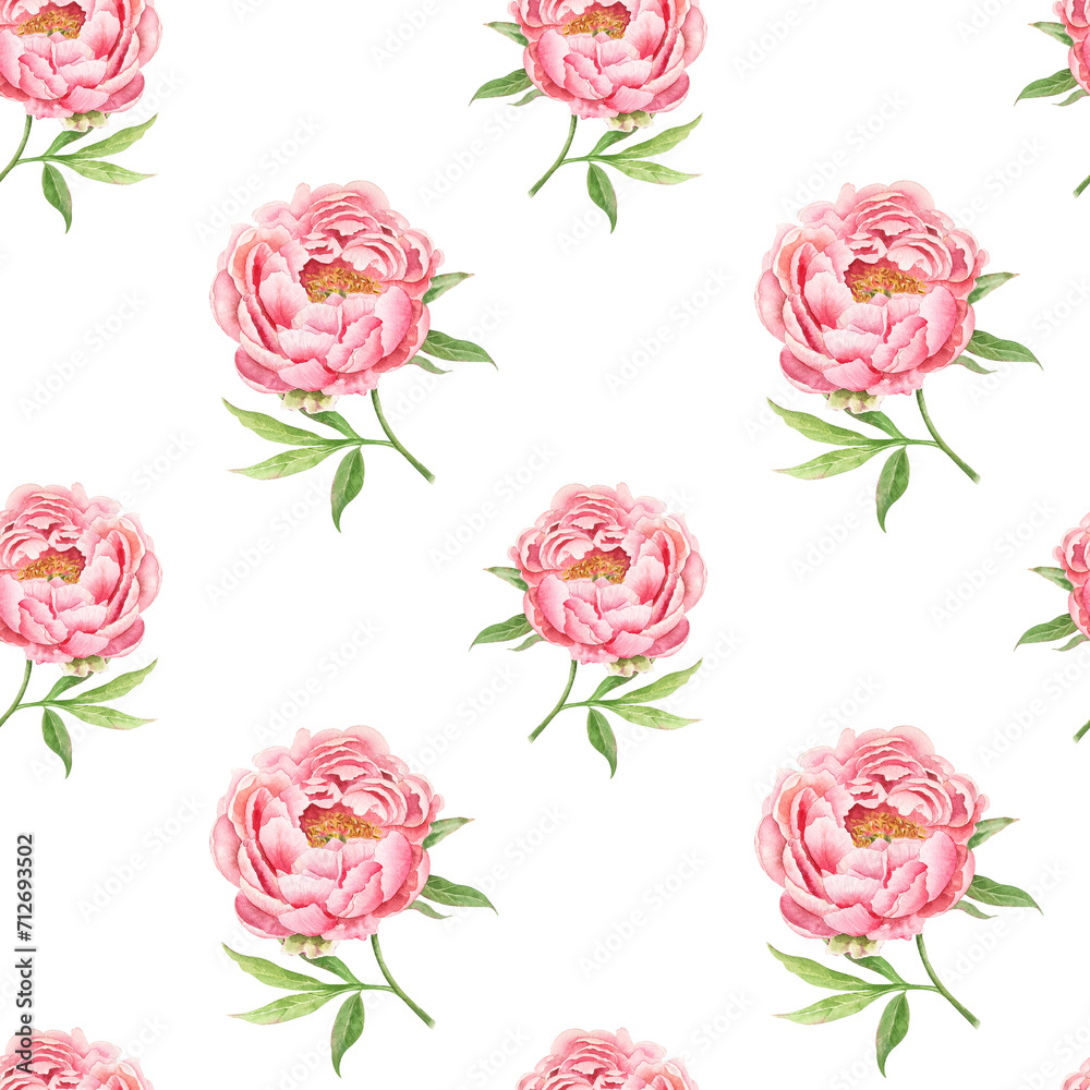 Watercolor seamless pattern with pink flowers Watercolor seamless pattern with pink flowers