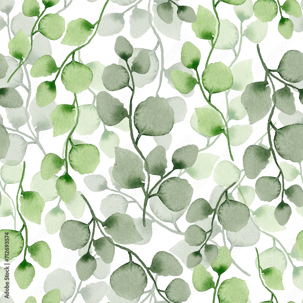 Watercolor elegant seamless greenery pattern