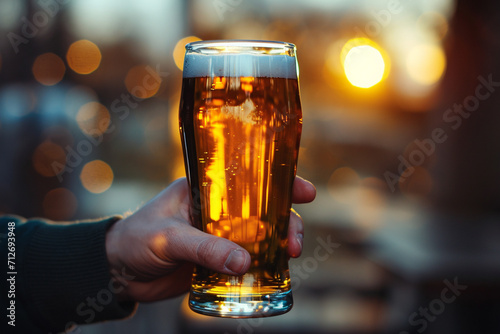 "Sip of Joy: Hand Holding a Glass of Beer in Celebration" 