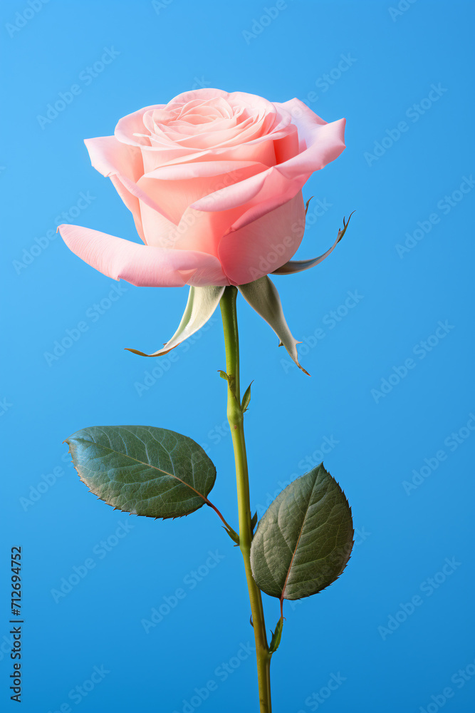 Fototapeta premium Red beautiful roses on blue background