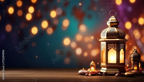 Arabic lantern of ramadan celebration background photo