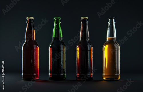 different colored beer bottles in line