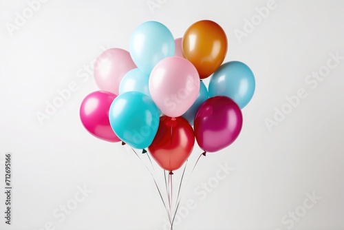 Colorful balloons confetti ribbon with anniversary and birthday festive decoration on white Background