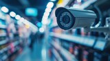 security camera in a store, observation, cctv, blurred background   