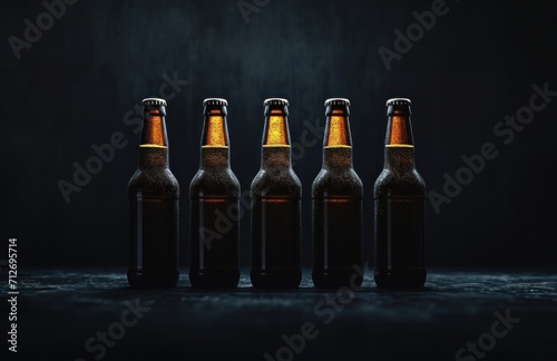 different colored beer bottles in line