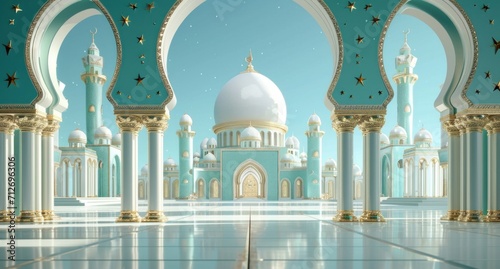 a islamic masjid on a blue background photo