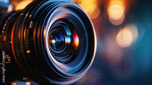 Video camera lens close up. 21 to 9 aspect ratio      photo