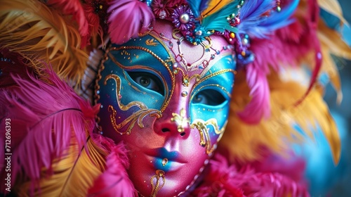 Venetian female mask in vibrant colors. Festival and entertainment concept 