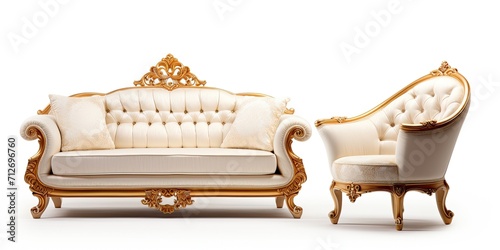 Luxury sofa and armchair set isolated on white background