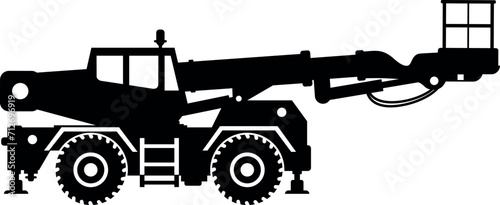 Silhouette of Aerial Work Platform Bucket Truck Icon in Flat Style. Vector Illustration