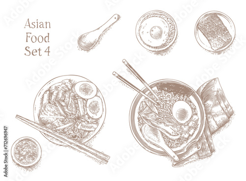 Drawing of lot of asian food 4
