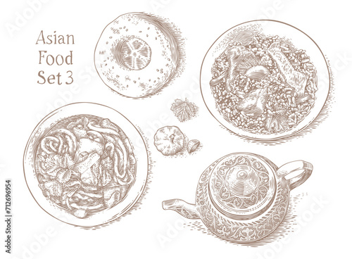 Drawing of lot of asian food 3