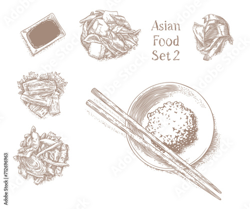 Drawing of lot of asian food 2