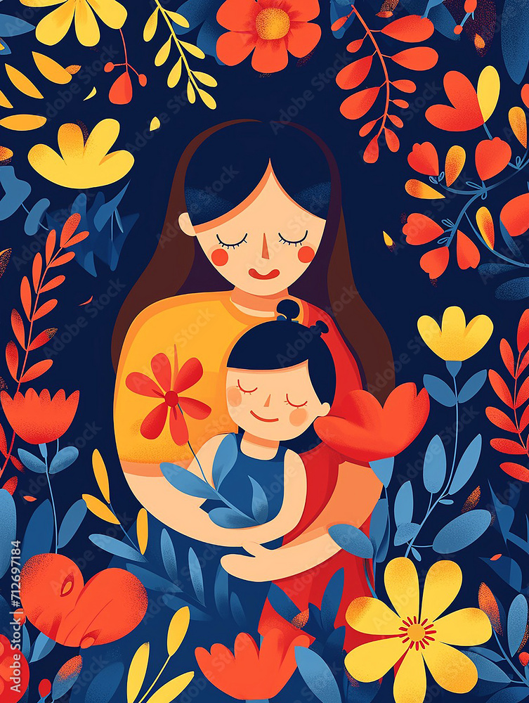 Mother's Day Theme Illustration with Heartfelt Symbols and Warm Colors Mother's Day Theme Illustration with Heartfelt Symbols and Warm Colors