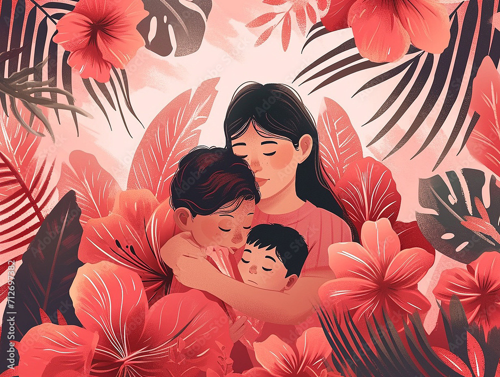 Mother's Day Theme Illustration with Heartfelt Symbols and Warm Colors Mother's Day Theme Illustration with Heartfelt Symbols and Warm Colors