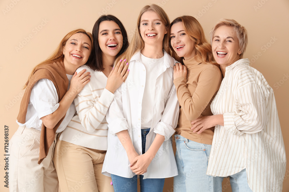 Portrait of beautiful women on beige background Portrait of beautiful women on beige background