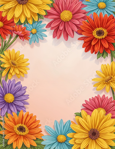 A floral poster, banner, frame. Colorful flowers form a frame. Spring sale banner.