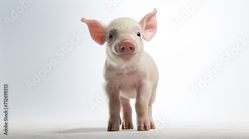 Pig standing looking up, white background photo , generate AI